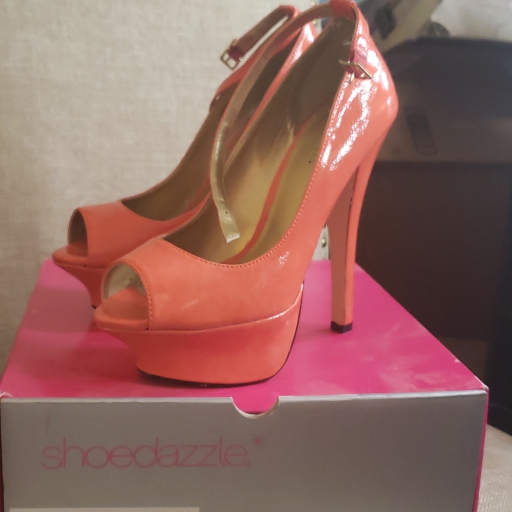 Orange peephole heels